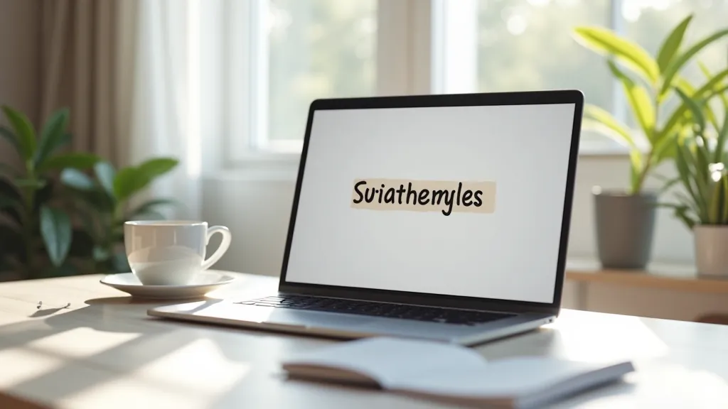 Portatīvais dators ar Wordle spēli ekrānā, kafijas krūze pie sāniem, skaidrs fons