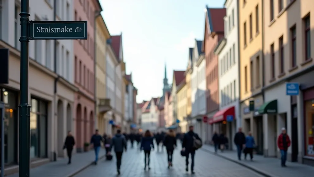 Moderna Berlīnes iela ar vācu zīmēm, pilsētas atmosfēra