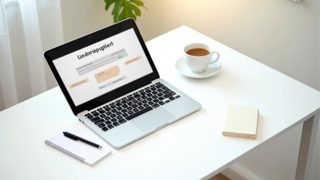 Dators ar atvērtu Duolingo aplikāciju, priekšplānā tasse ar kafiju un piezīmjosla